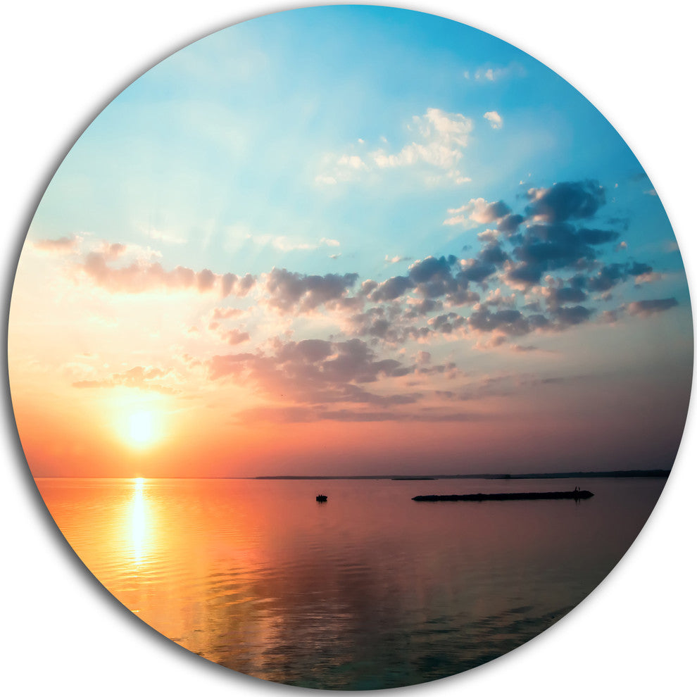 Dramatic Sunset Cloudy Sky, Beach Round Metal Wall Art, 23"