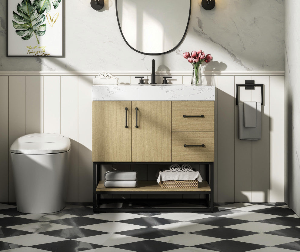 Home Living 32" Single Bathroom Vanity, Honey Brown