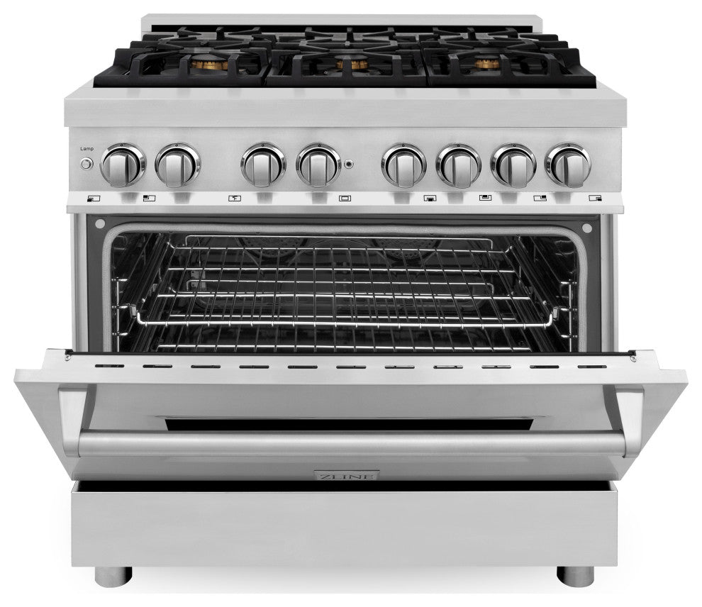 ZLINE 36" Dual Fuel Range, Stainless Steel With Brass Burners RA-BR-36
