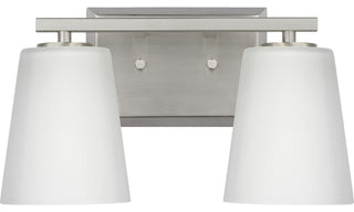 Vertex Collection Two-Light Brushed Nickel Etched White Glass Bath Light