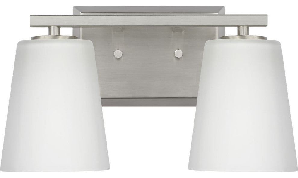 Vertex Collection Two-Light Brushed Nickel Etched White Glass Bath Light