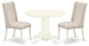 3Pc Dining Set, Round Table, 2 Upholstered Chairs, Linen White
