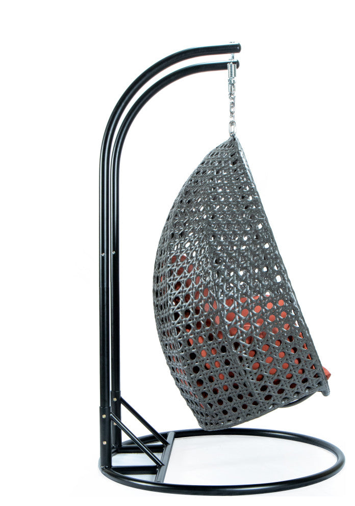 2 Person Charcoal Wicker Double Hanging Egg Swing Chair, Dark Orange