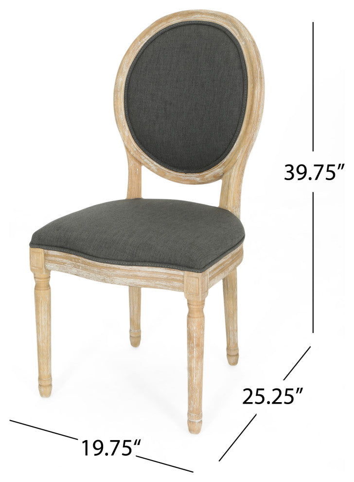 Dason French Country Fabric Upholstered Wood 7-Piece Dining Set, Dark Gray/Floral Print/Natural