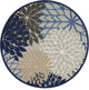 8' Round Blue And Gray Round Floral Indoor Outdoor Area Rug