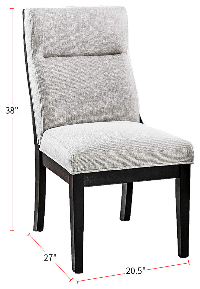 Set of 2 Fabric Dining Side Chair, Black and Beige