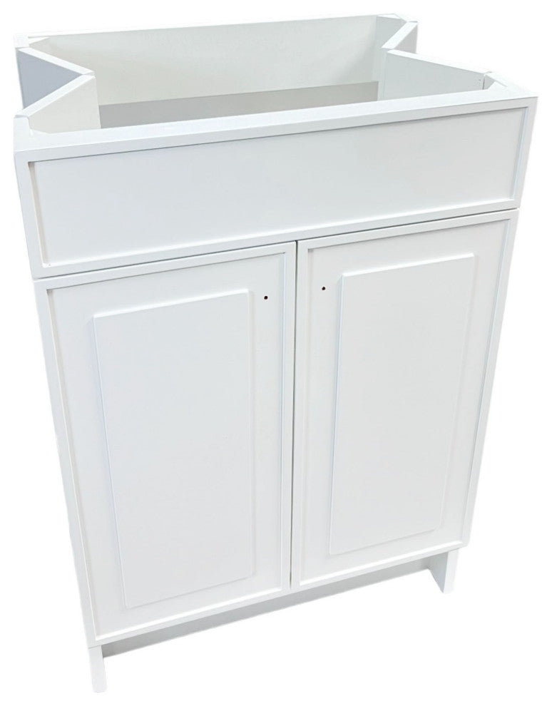SmartFold 31" Single Sink Vanity, White With White Ceramic Top, Brushed Gold