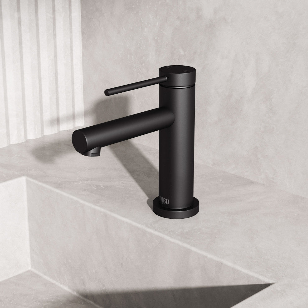 VIGO Jewel 6" H Single Handle Single Hole Bathroom Faucet, Matte Black