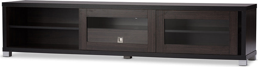 Beasley 70" Dark Brown TV Cabinet With Sliding Doors and Drawer