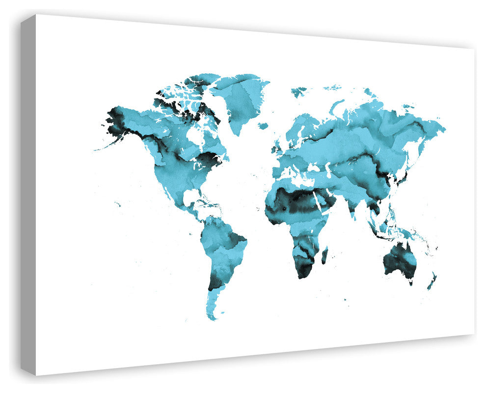 Blue World Map 24x36 Canvas Wall Art