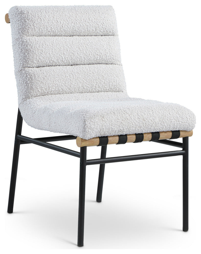 Burke Upholstered Dining Chair (Set of 2), Cream, Boucle Fabric, White Oak Veneer Metal Dowel