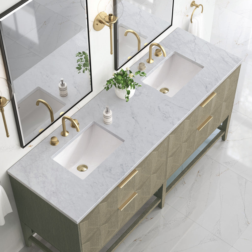 Emmeline 72" Double Vanity, Pebble Oak, Carrara Marble
