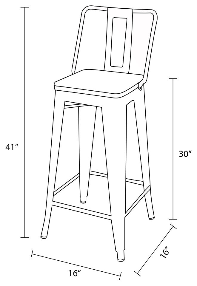 Black Middle Back Metal Barstools With Wooden Seat, Set of 4