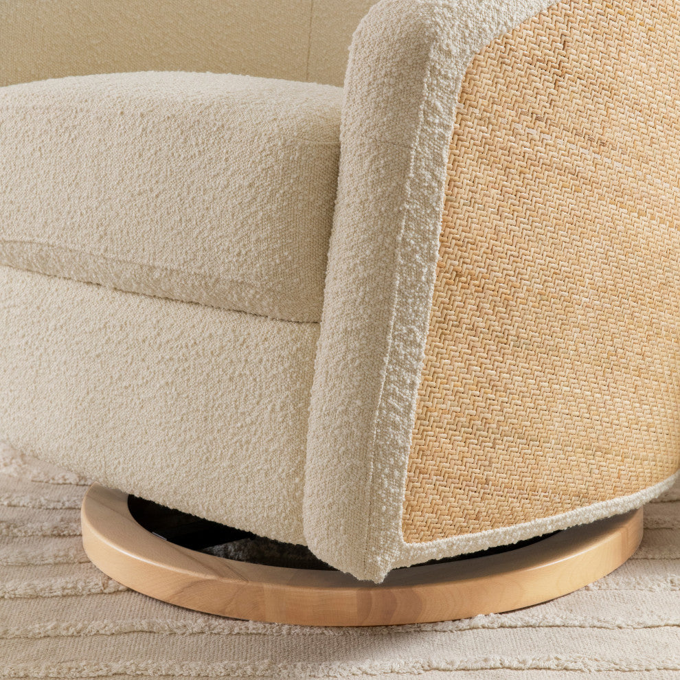 Madison Swivel Glider, Ivory Boucle & Cane With Light Wood Base