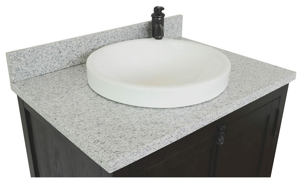 30" Single Vanity, Brown Ash, Gray Granite Top, Round Sink