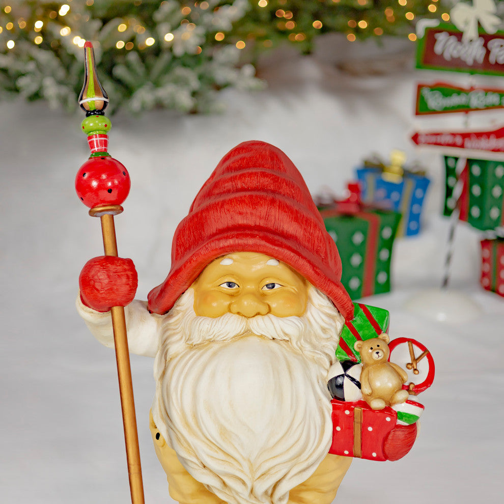 Set of 2 Santa Gnome Statue Holding Gifts