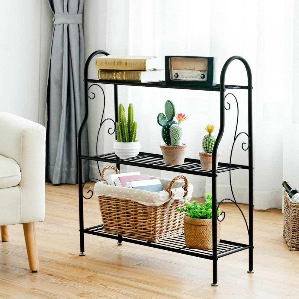 Costway 3-Tier Metal Plant Stand Scrollwork Pattern Flower Display Shelf