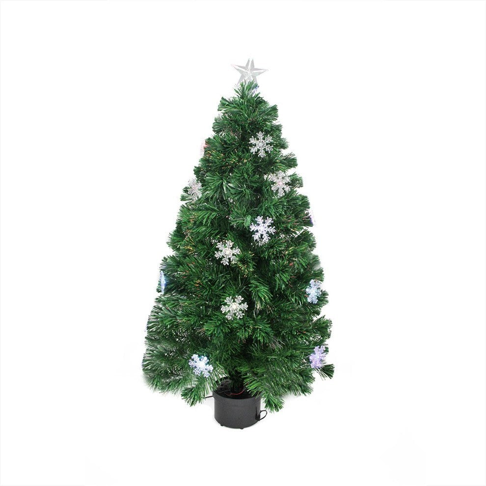 Pre-Lit Color Changing Fiber Optic Christmas Tree With Snowflakes, 3''