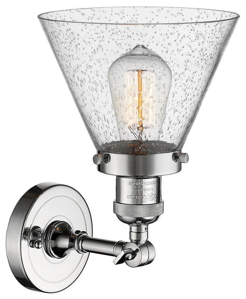 Large Cone 1-Light LED Sconce, Polished Chrome, Glass: Seedy