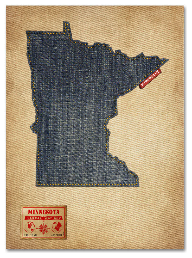 'Minnesota Map Denim Jeans Style' Canvas Art by Michael Tompsett