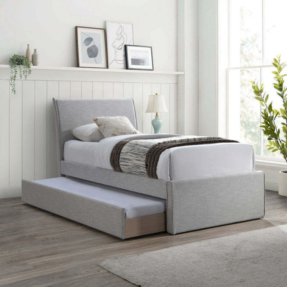 Myles Upholstered Trundle Bed, Gray, Twin, Linen Textured Fabric