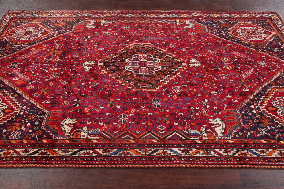 Consigned, Oriental Traditional Hand-Knotted Vintage Persian Area Rug, Red, 5x8