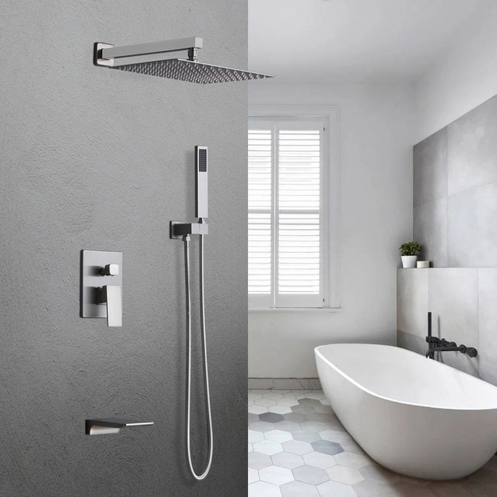 Givingtree Wall Mounted Square Shower System 3 Function 10 in,Brushed Nickel