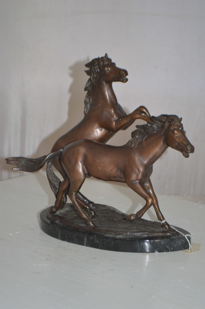 Two Horses Running Bronze Statue -  Size: 11"L x 5"W x 11"H.