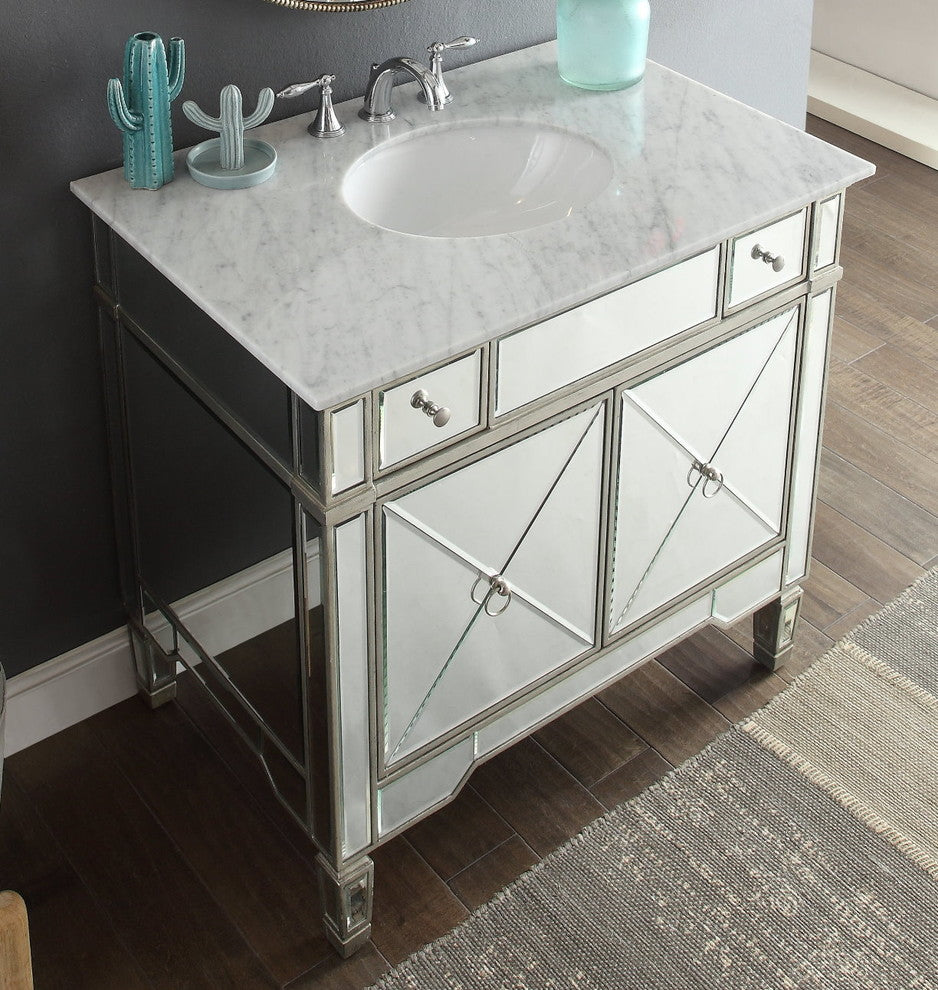 36" Carrara Marble Mirror Reflection Ashlyn Bathroom Vanity