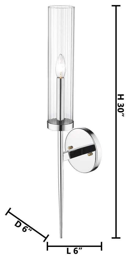1-Light 6" Chrome Iron Wall Sconce With A Glass Shade