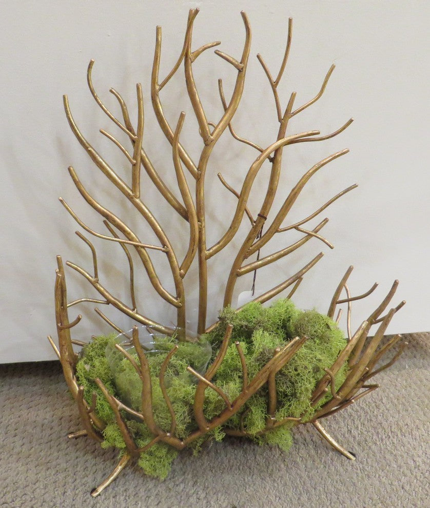 Gold Twig Branches Basket, Contemporary Metal Holder