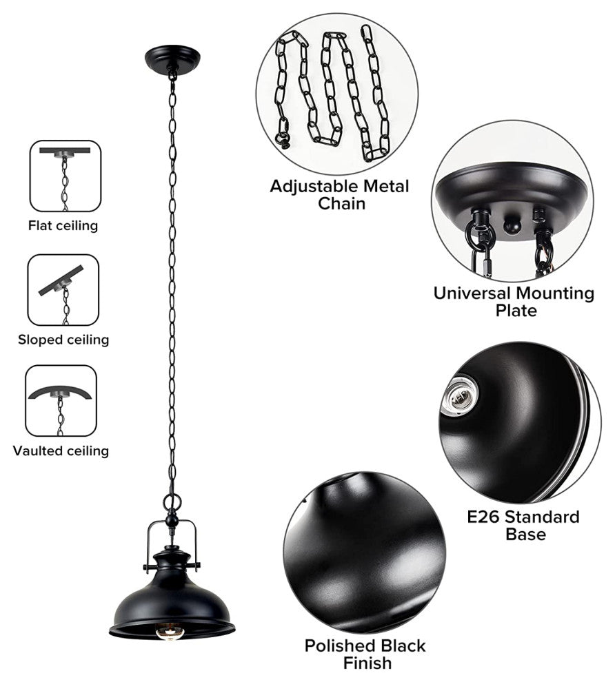 Industrial Black Pendant Light Farmhouse Dome Hanging Light Fixture