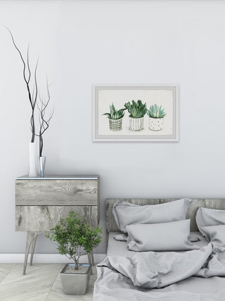 "Green Patterned Pots" Framed Painting Print, 12"x8"