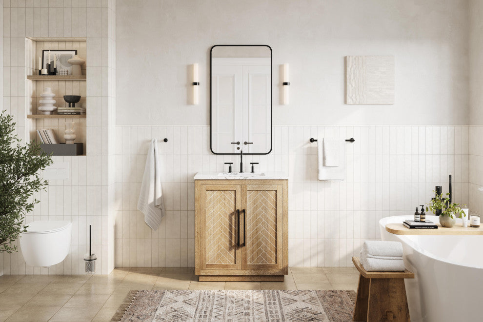 Home Living 30" Single Bathroom Vanity, Linen Oak