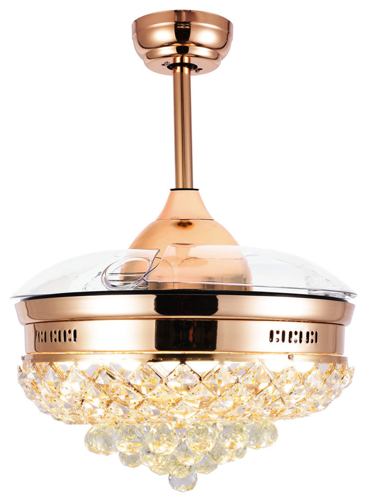 42" LED Retractable Ceiling Fan With Light Kit and Remote Control Included, Gold