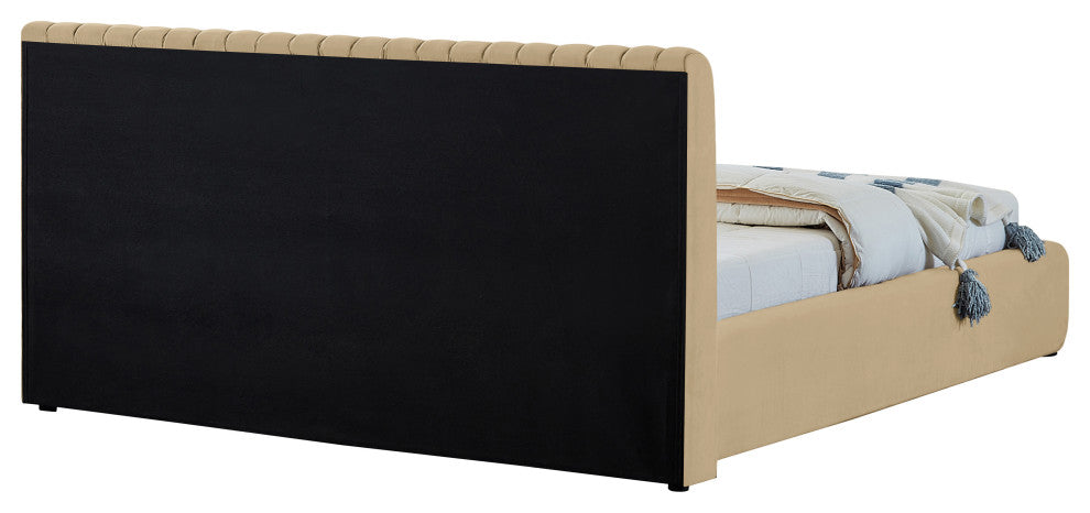 Nico Black Velvet Upholstered Bed, Camel, Full