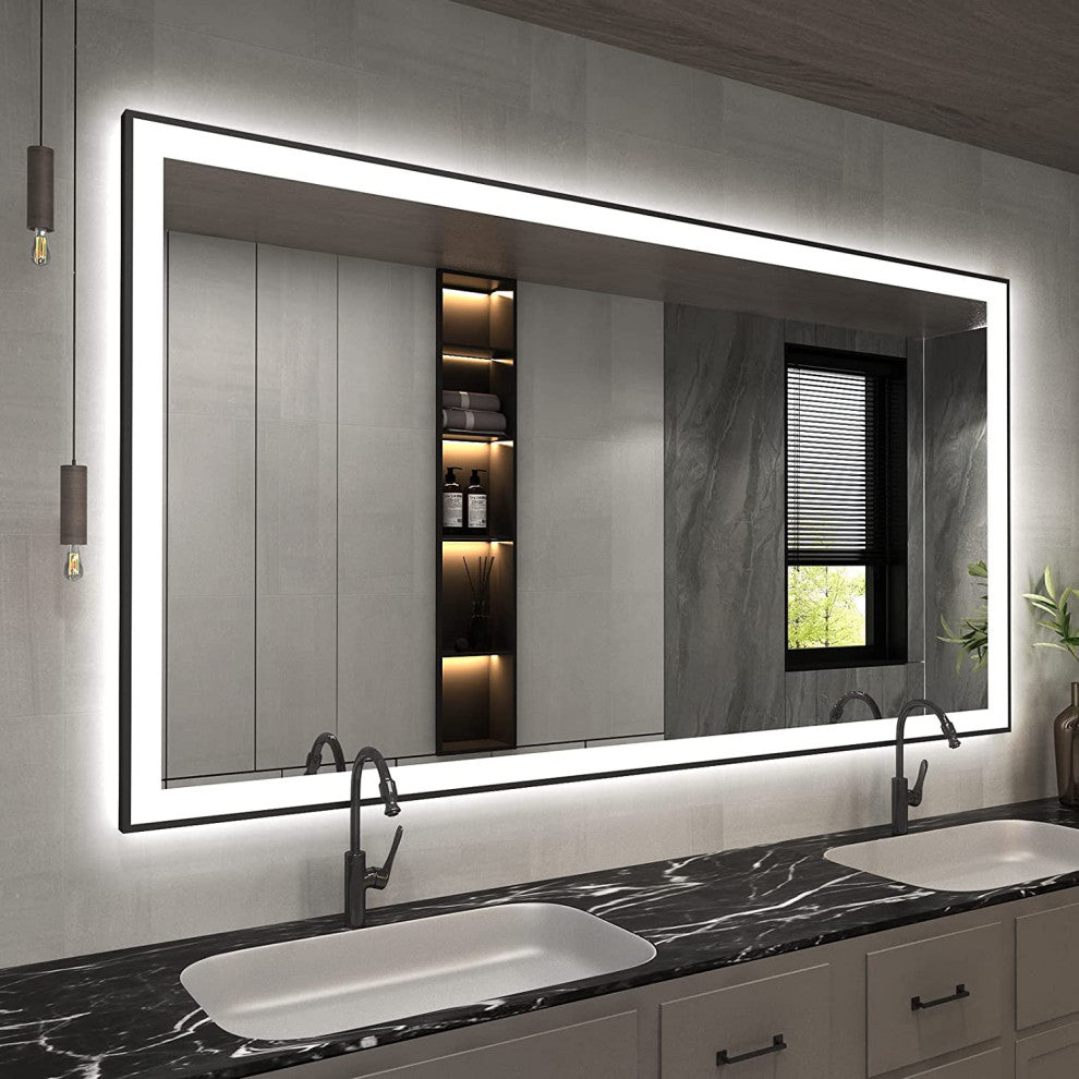 Black Frame Wall Mounted backlit LED Bathroom Vanity Mirror (60"W X 36"H )