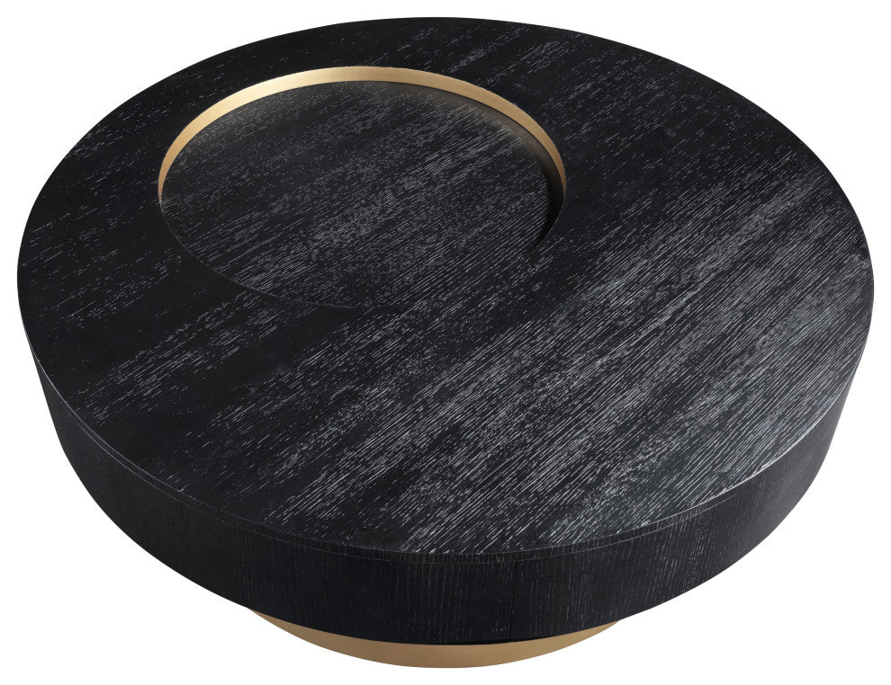 Makai Coffee Table with Oak Veneer Top and Metal Base, Black