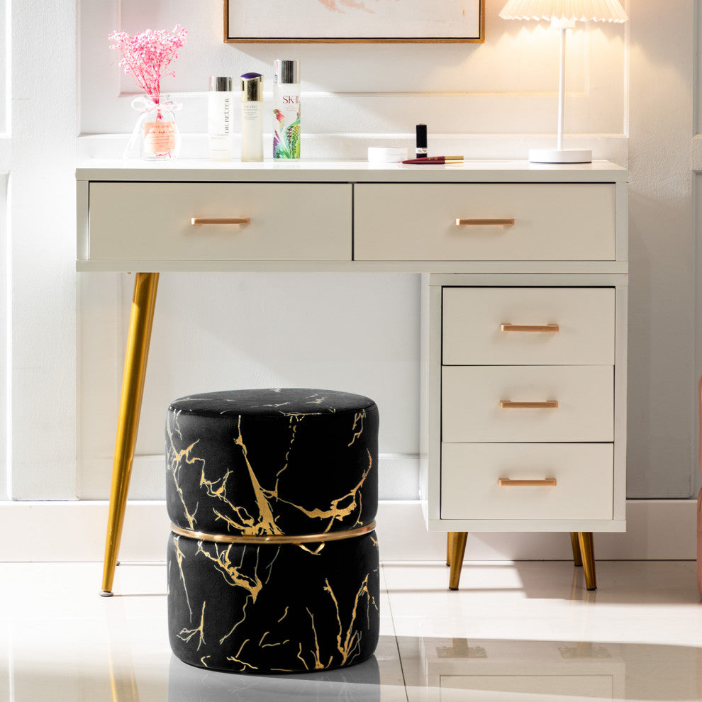Luxury Hot Stamped Velvet Ottoman, Black