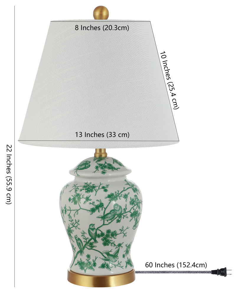 Penelope 22" Chinoiserie Classic LED Table Lamp, Green/White
