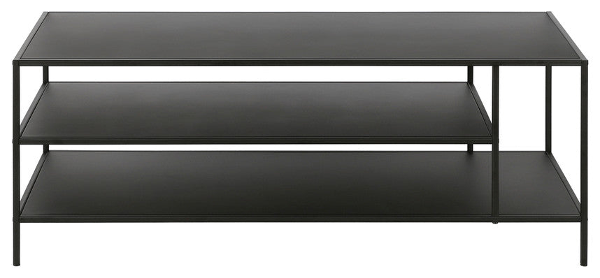 46" Black Steel Coffee Table With Two Shelves