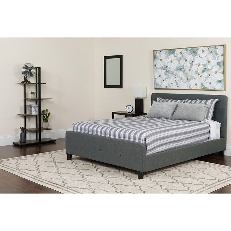 Tribeca King Size Tufted Platform Bed, Dark Gray