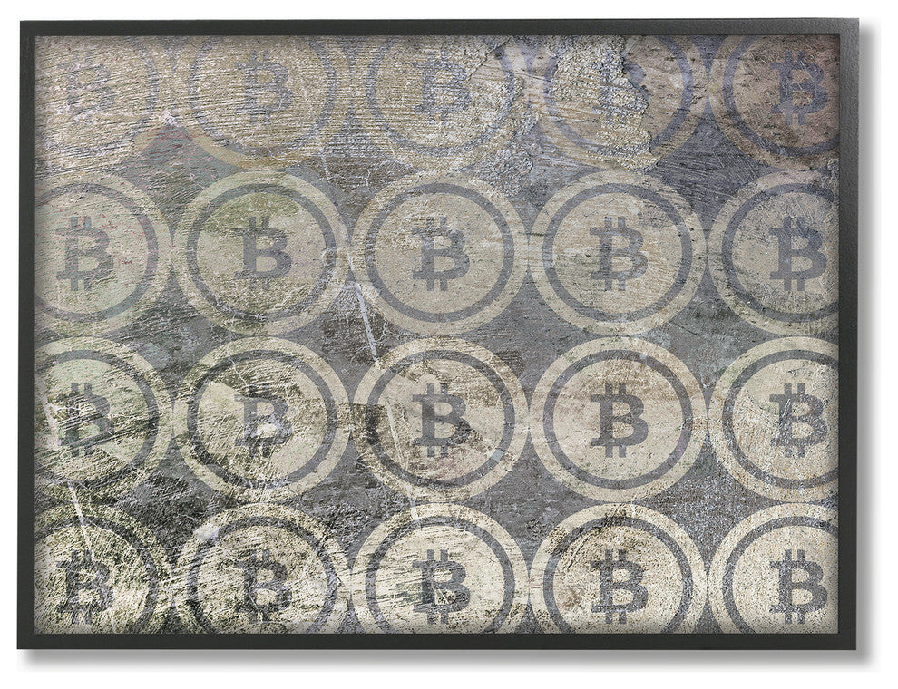 Bitcoin Pattern on Surface Framed Giclee Texturized Art, 16x20