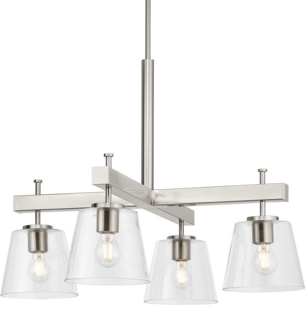 Saffert Collection Four-Light Brushed Nickel Clear Glass Chandelier Light
