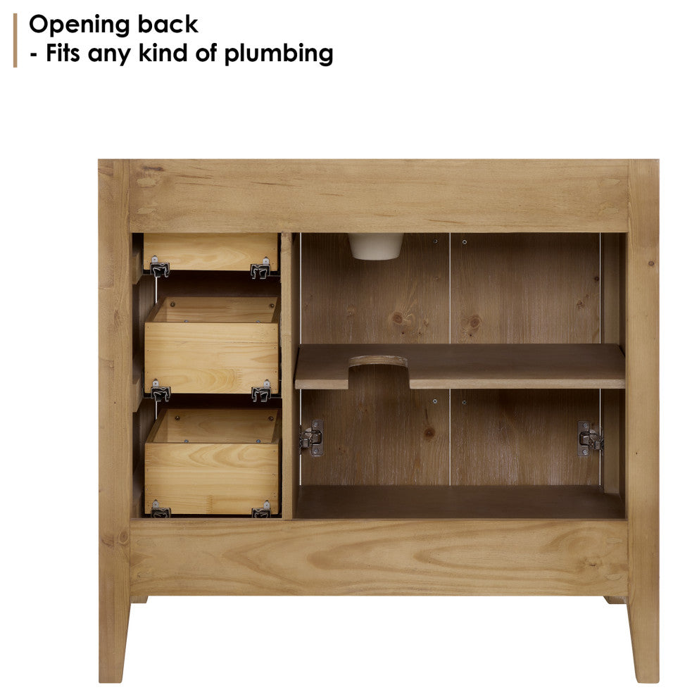 Laurel Bathroom Cabinet Vanity Base, Weathered Fir, 36", Without Mirror