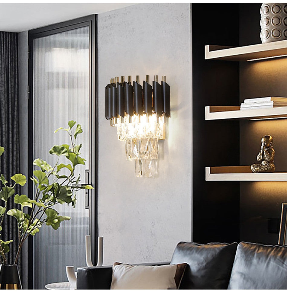 Luceyran | Modern Black LED Crystal Wall Lamp