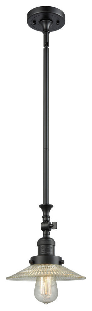 1-Light LED Halophane Mini Pendant, Matte Black, Clear Halophane