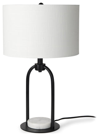 Sarah Arched Black Metal With Marble Cube and White Shade Table Lamp