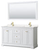 60"DBL Vanity White, Light-Vein Carrara Cult. Top, Sinks, 58"Mirror, Gold Trim