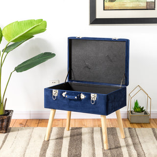 19.70" Navy Blue Velvet Upholstered Storage Stool